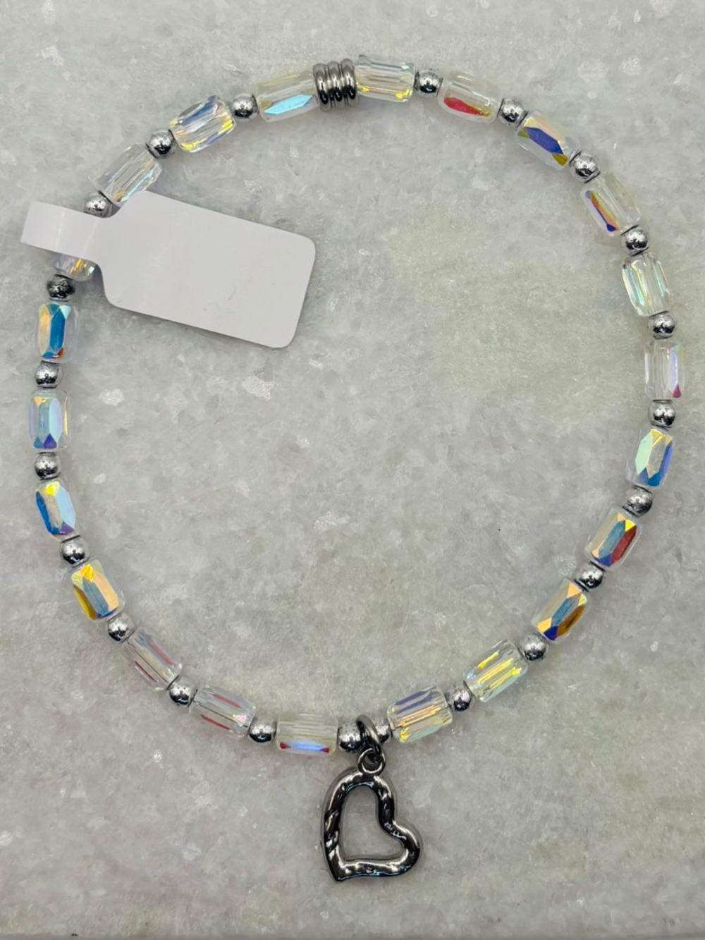 *Anklet* Silver Heart & AB Crystal Stretchy Ankle Bracelet - Picture 3 of 7